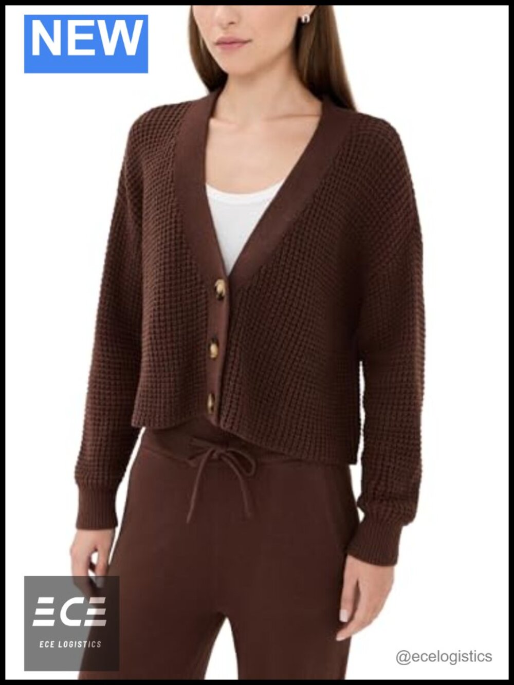 Eberjey Cropped Cardigan Chunky Knit V-Neck Pull On Sweater